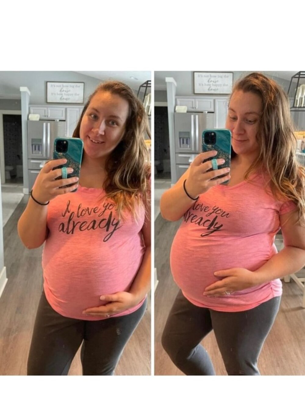 Motherhood Maternity | Pink Pregnancy Shirt "I Love You Already" | Size Small